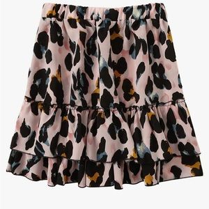 Size MSheIn Women's Leopard Print Drawstring Waist Layer Ruffle Hem Short Skirt